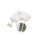 Conector FEMALE, cu 4 pini, pentru benzile led multicolore, RGB, 2 porturi, forma de L